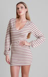 Metallic Silver V-Neck Long Sleeve Mini Dress