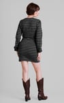 Metallic Silver V-Neck Long Sleeve Mini Dress