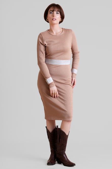 Shiny Silver Metallic Stretch Midi Dress