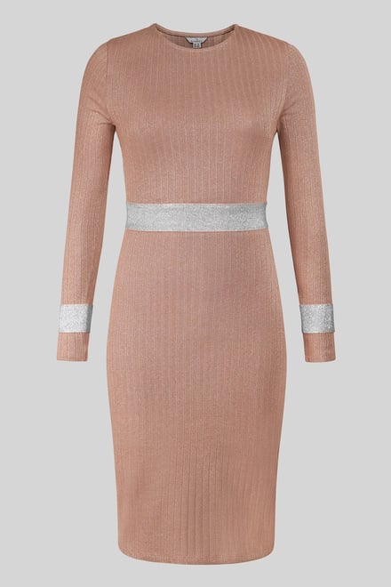 Shiny Silver Metallic Stretch Midi Dress