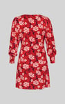 Printed V-Neck Mini Dress With Puff Sleeves and Smock Details