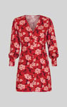 Printed V-Neck Mini Dress With Puff Sleeves and Smock Details