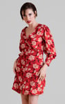 Printed V-Neck Mini Dress With Puff Sleeves and Smock Details