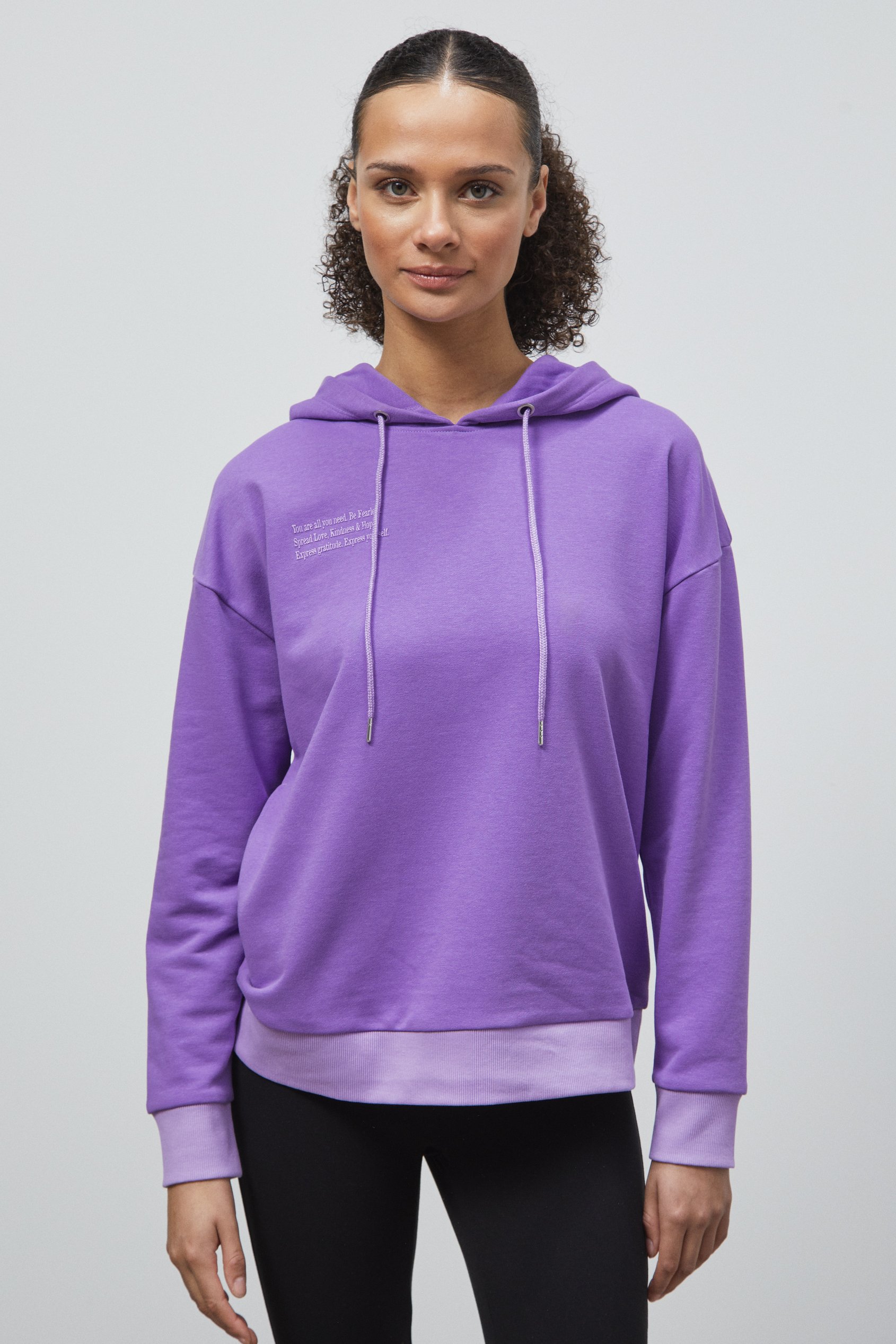 Enorsia Women's Purple Slogan Life Tonnel Rib Hoodies - Uk 10