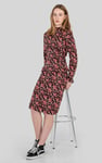 Dark Floral High Neck Ruched Midi Dress