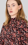 Dark Floral High Neck Ruched Midi Dress