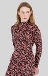Dark Floral High Neck Ruched Midi Dress