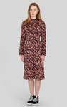 Dark Floral High Neck Ruched Midi Dress