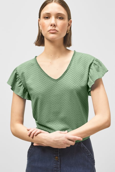 Orange Frill Sleeves Mash Textured Jersey T-Shirt