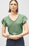 Frill Sleeves Mash Textured Jersey T-Shirt