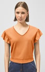 Frill Sleeves Mash Textured Jersey T-Shirt