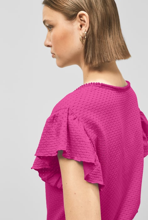 Pink Frill Sleeves Mash Textured Jersey T-Shirt