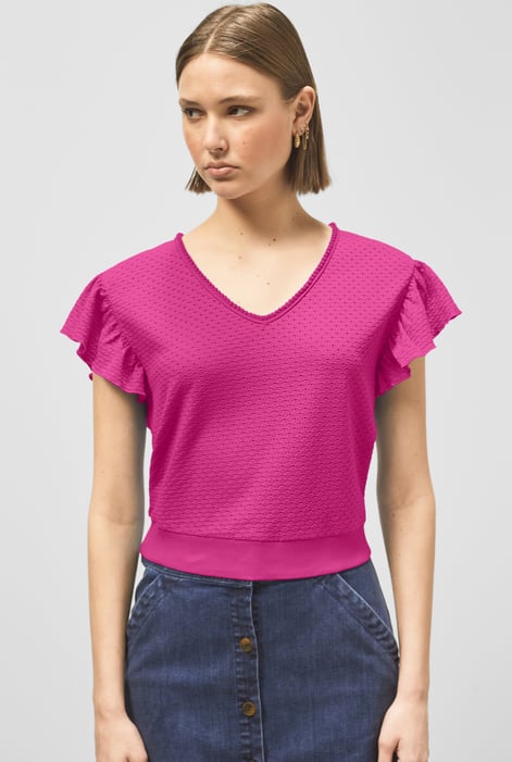 Orange Frill Sleeves Mash Textured Jersey T-Shirt