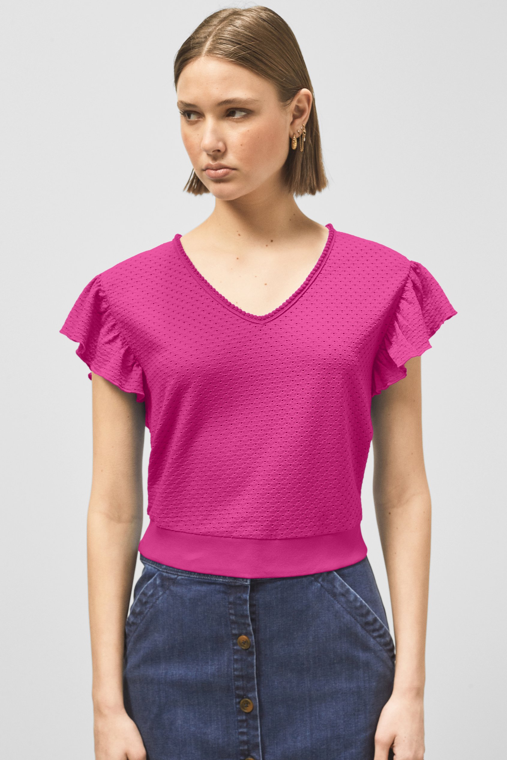 Enorsia Women's Pink ’S Frill Sleeve T-Shirt - Uk 18