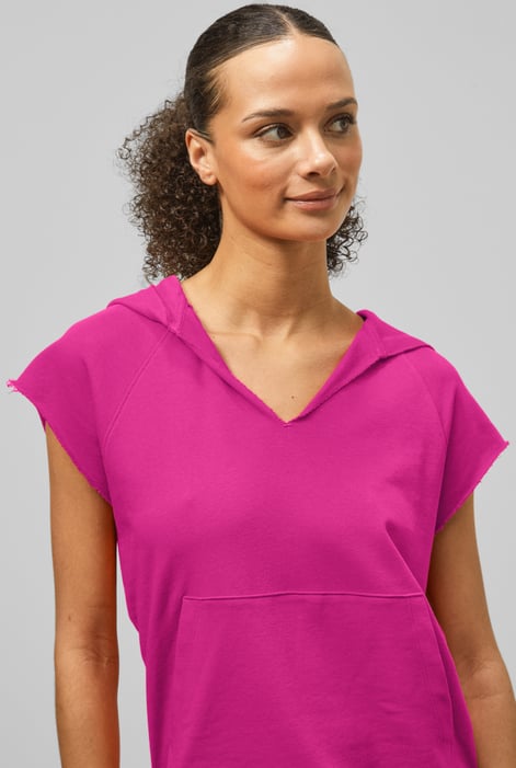 Pink Sleeveless Raw Edge Hoodie