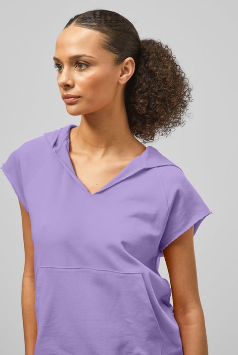 Purple Sleeveless Raw Edge Hoodie