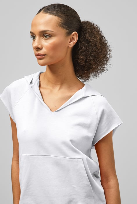 White Sleeveless Raw Edge Hoodie