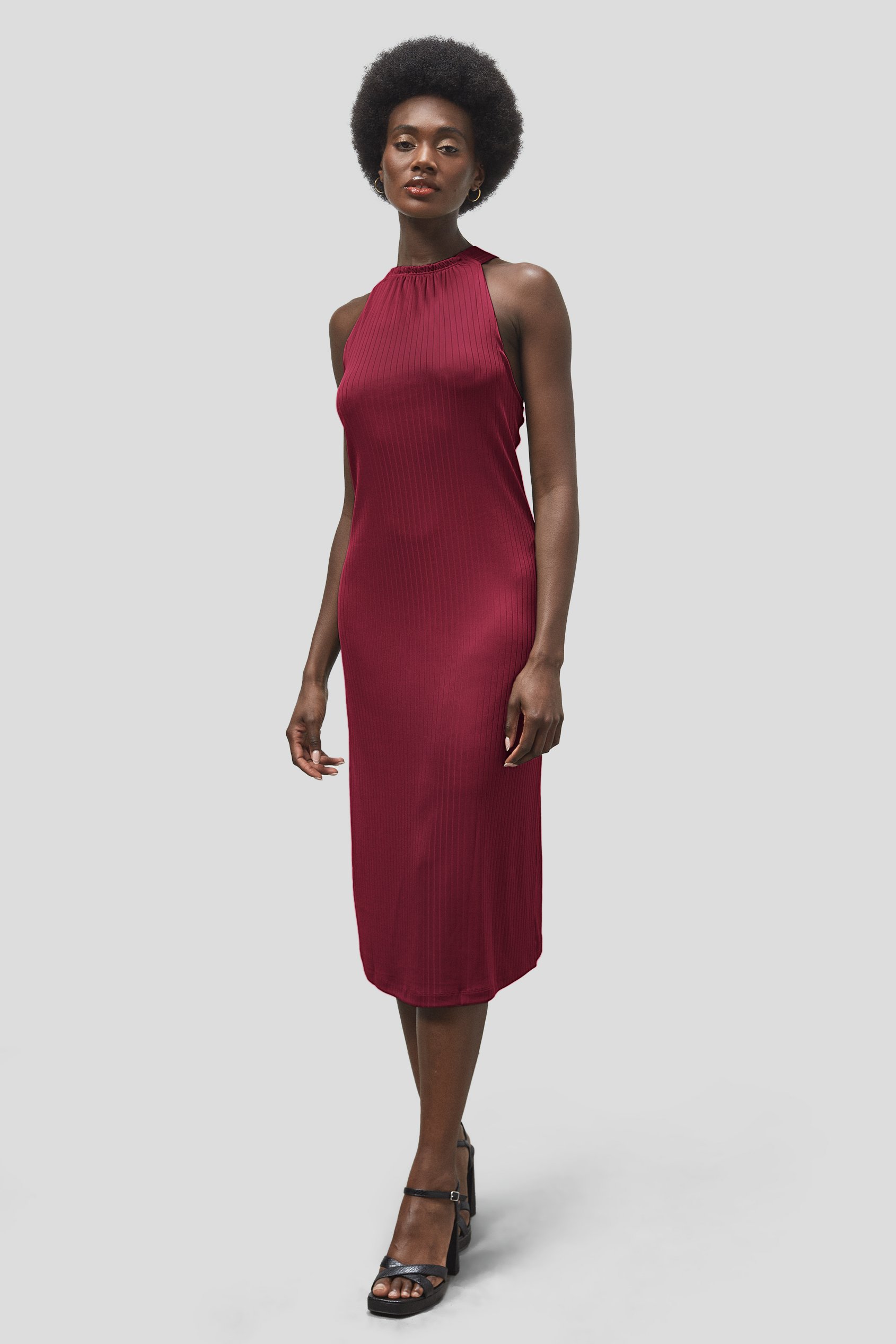 Enorsia Women's Red Halter Neck Dress With Criss-Cross Back - Uk 18