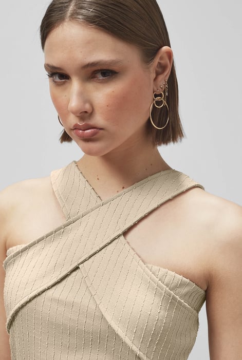 Cream Cross Front Halter Neck dress