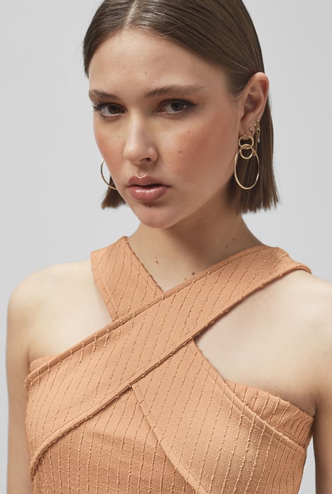 Orange Cross Front Halter Neck dress