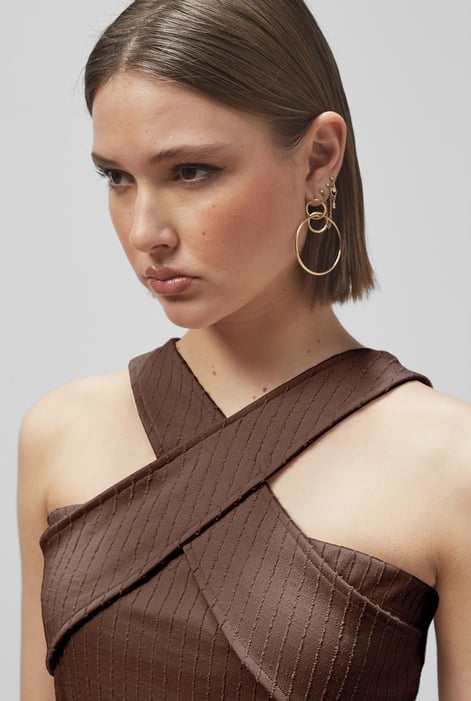 Brown Cross Front Halter Neck dress
