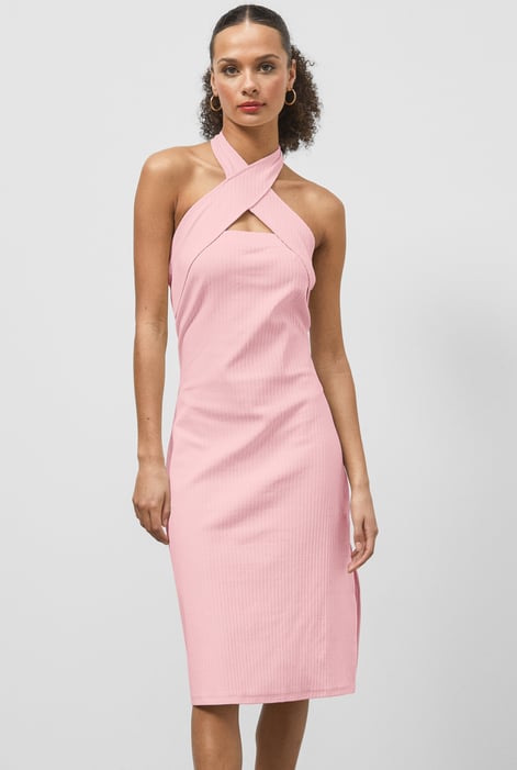 White Crisscross Halter Rib Dress with Open Back