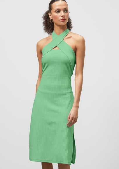 Crisscross Halter Rib Dress with Open Back