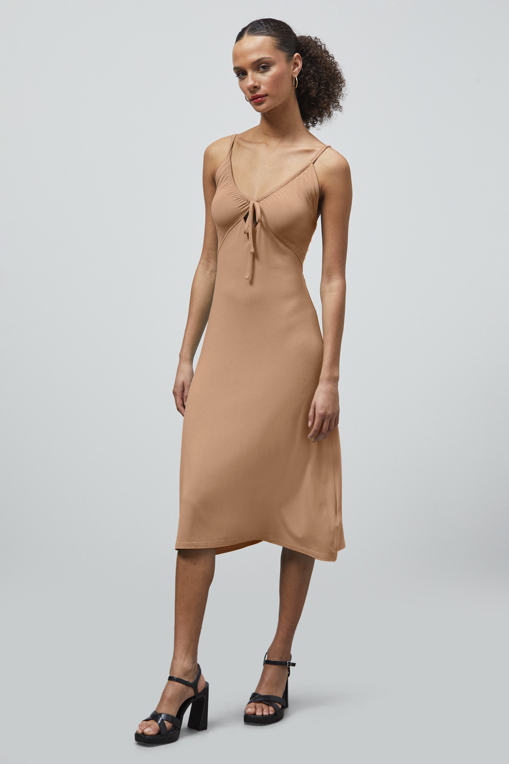 Enorsia Women's Orange Strappy V-Neck Jersey Dress - Uk 14