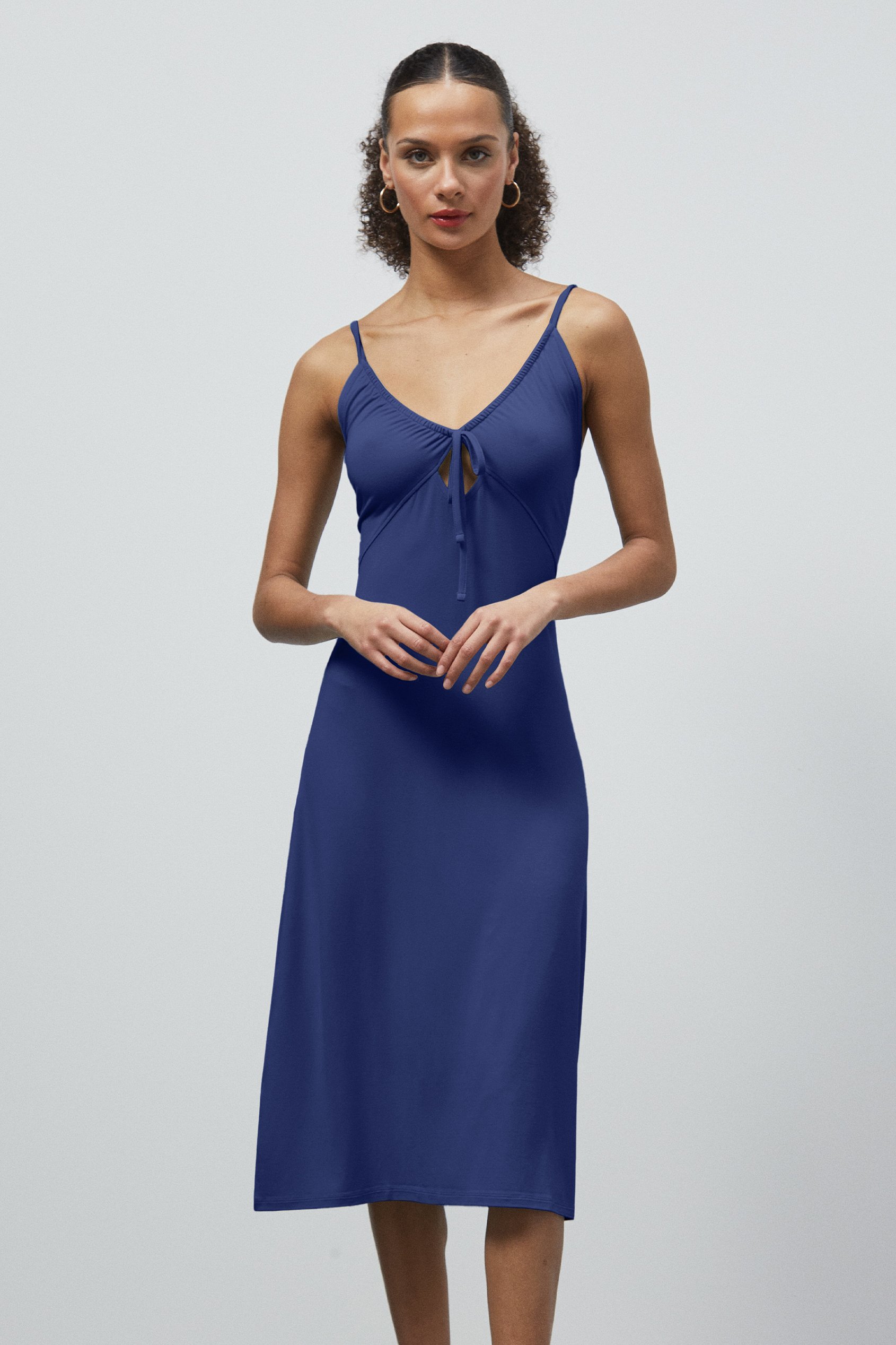 Enorsia Women's Navy Strappy V-Neck Jersey Dress - Uk 18