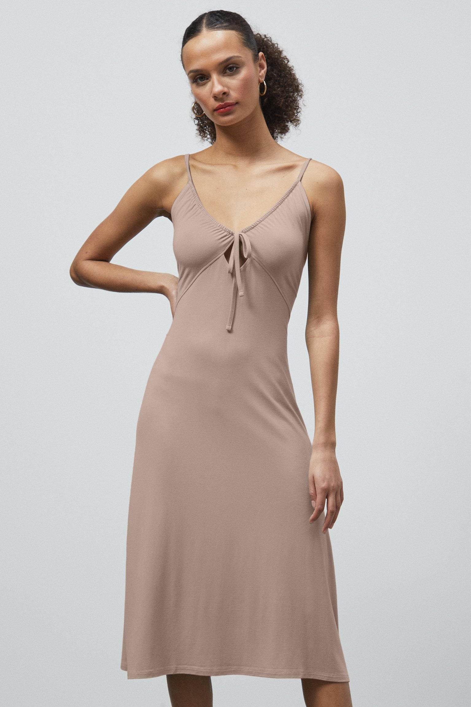Enorsia Women's Cream Strappy V-Neck Jersey Dress - Uk 14