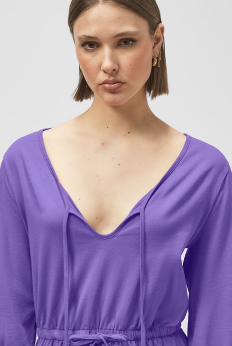 Purple Drawstring Waist Jersey Dress