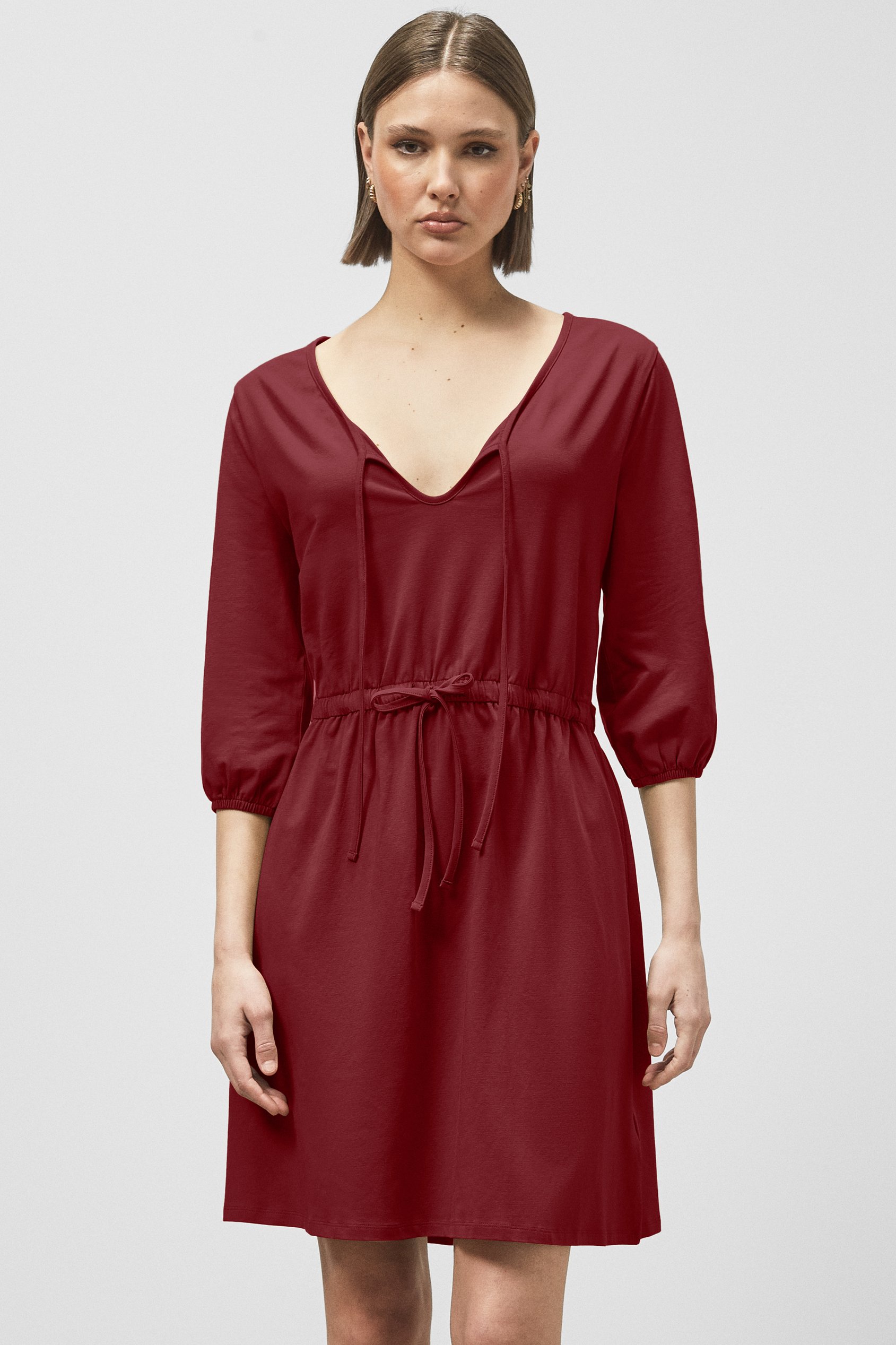Enorsia Women's Red Drawstring Waist Jersey Dress - Uk 12