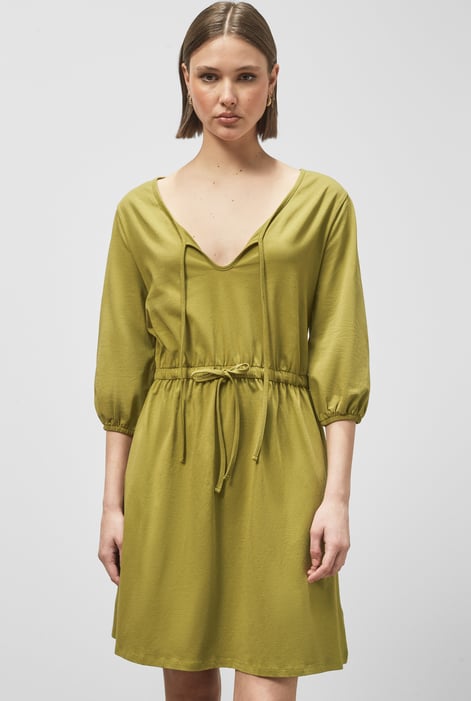 Green Drawstring Waist Jersey Dress
