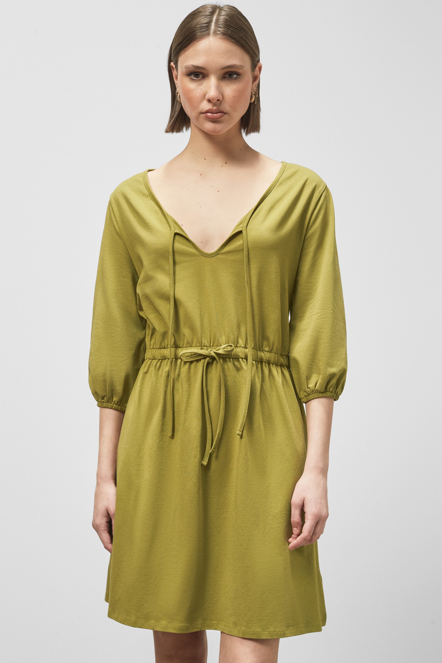 Enorsia Women's Green Drawstring Waist Jersey Dress - Uk 10