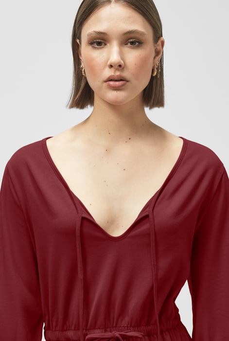 Red Drawstring Waist Jersey Dress