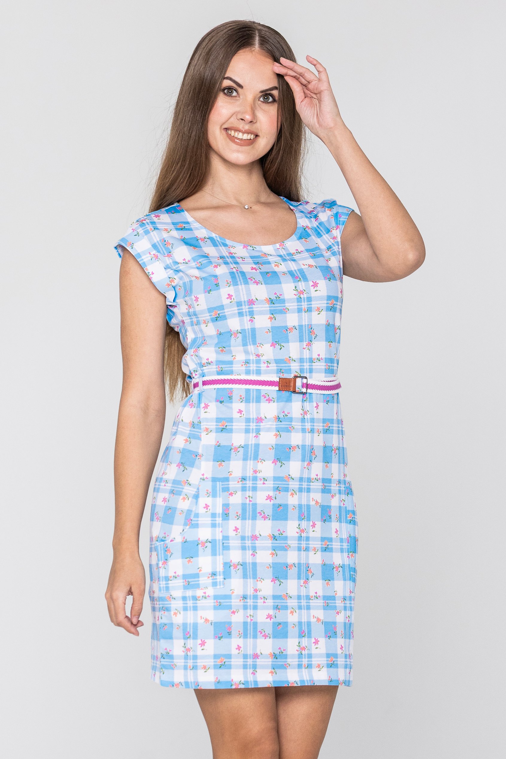 Enorsia Women's Blue Belted Printed Jersey Dress - Uk 18