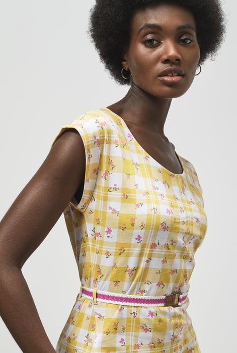Yellow Belted Printed Jersey Dress