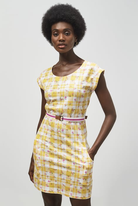 Yellow Belted Printed Jersey Dress