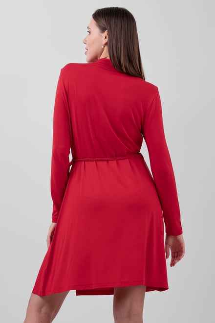 Mock Neck Tie-Belt Mini Dress