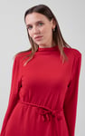Mock Neck Tie-Belt Mini Dress