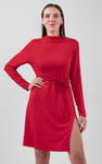 Mock Neck Tie-Belt Mini Dress