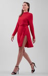 Mock Neck Tie-Belt Mini Dress