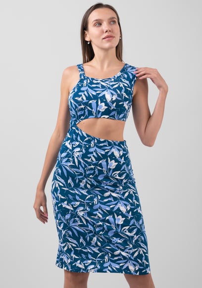 Women's Printed Midi Dress with Cut-Out Detail