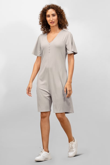Silver Bell Sleeve Textured Rib Playsuit