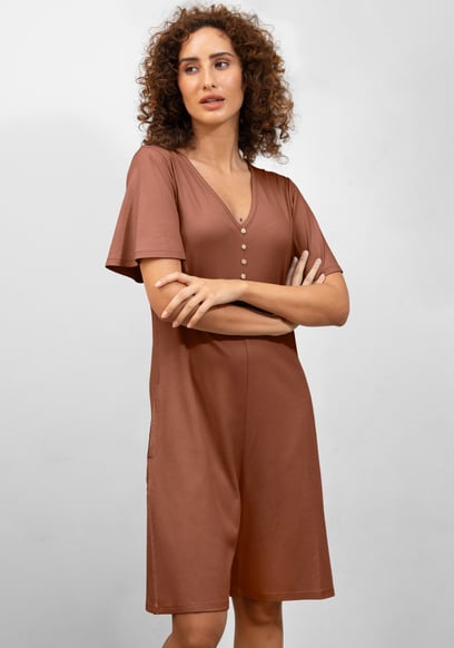 Bell Sleeve Textured Rib Playsuit