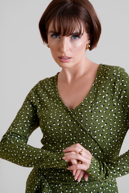 Slim Fit V-Neck Dot Printed Dress
