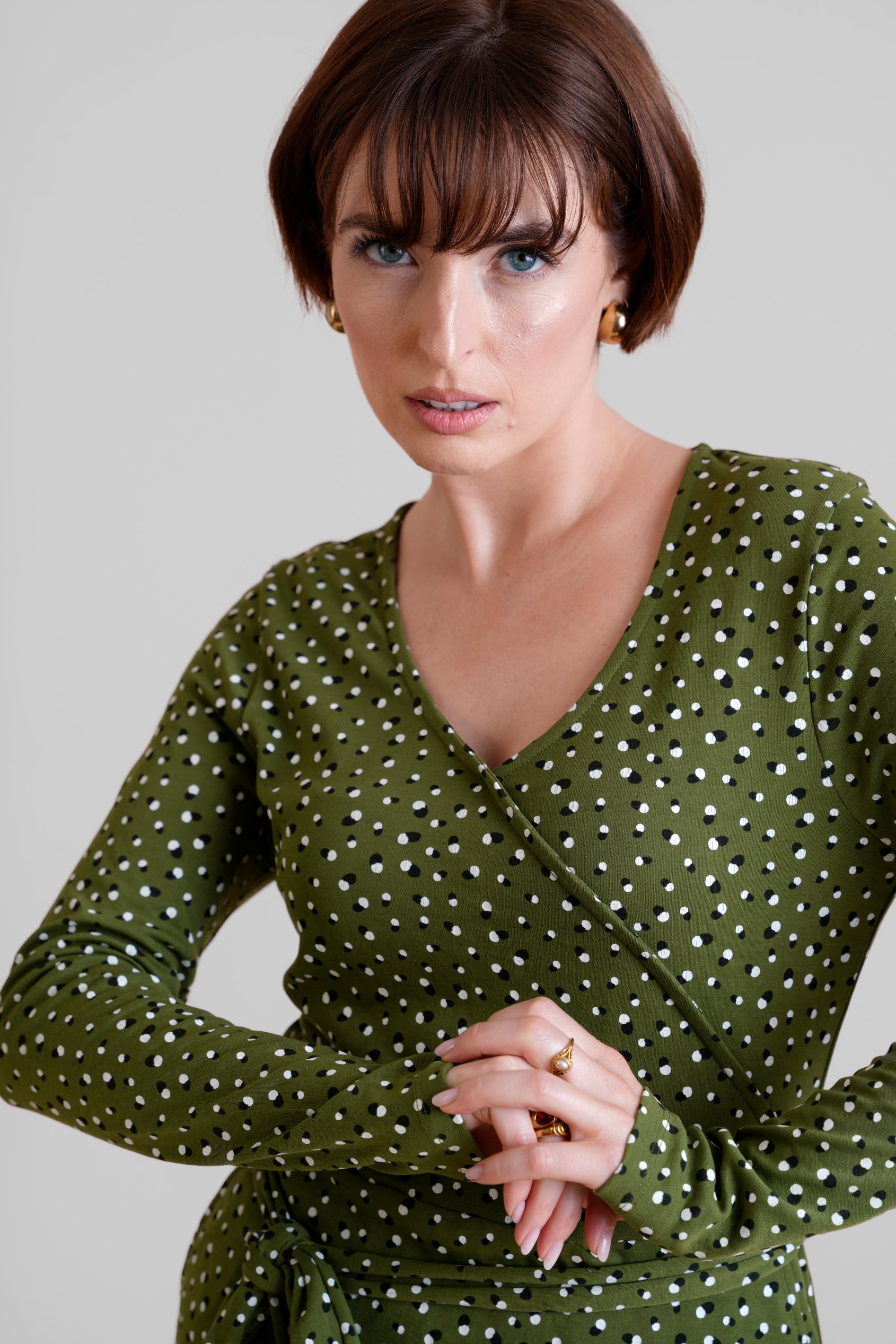 Slim Fit V-Neck Dot Printed Dress