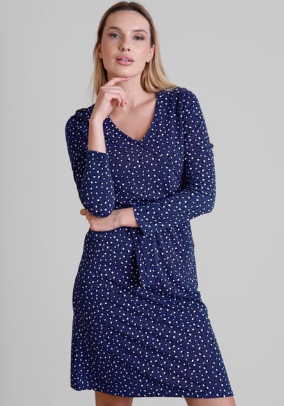 Slim Fit V-Neck Dot Printed Dress