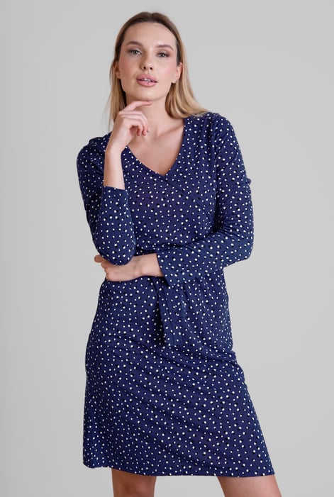Green Slim Fit V-Neck Dot Printed Dress