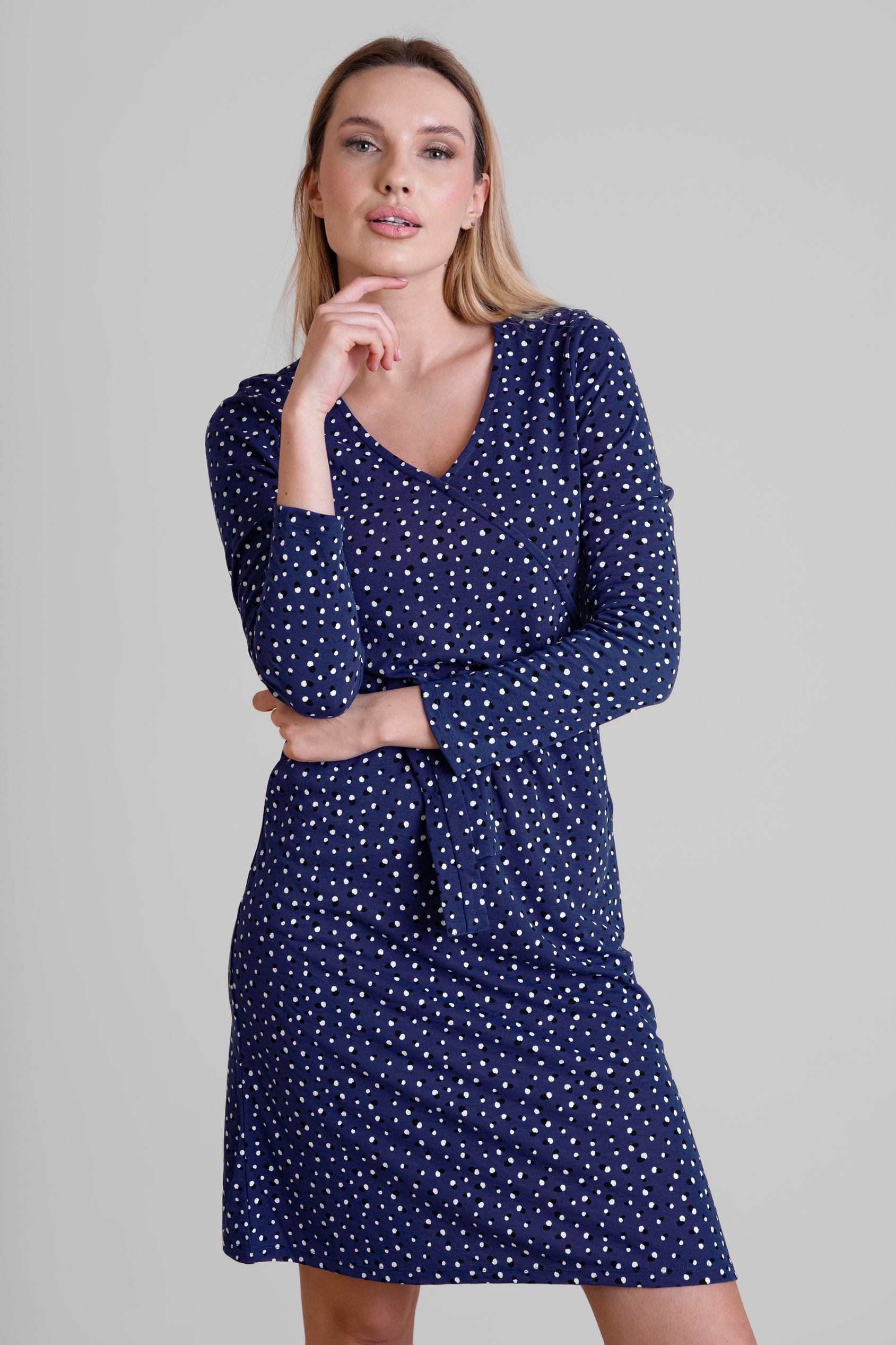 Enorsia Women's Deep Blue Spot Print Wrap Midi Dress - Uk 16